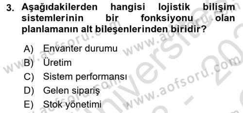 Bilişim Sistemleri Ve Lojistik Dersi 2023 - 2024 Yılı Yaz Okulu Sınav Soruları 3. Soru