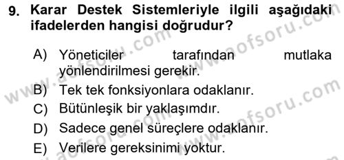 Bilişim Sistemleri Ve Lojistik Dersi 2023 - 2024 Yılı Yaz Okulu Sınav Soruları 9. Soru