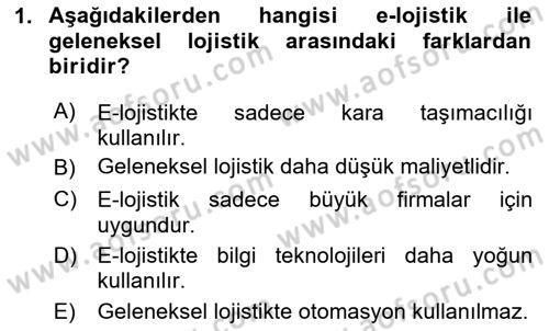 Bilişim Sistemleri Ve Lojistik Dersi 2024 - 2025 Yılı (Vize) Ara Sınav Soruları 1. Soru