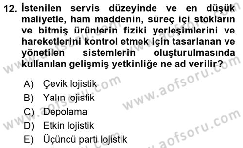 Bilişim Sistemleri Ve Lojistik Dersi 2024 - 2025 Yılı (Vize) Ara Sınav Soruları 12. Soru