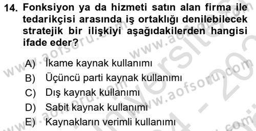 Bilişim Sistemleri Ve Lojistik Dersi 2024 - 2025 Yılı (Vize) Ara Sınav Soruları 14. Soru