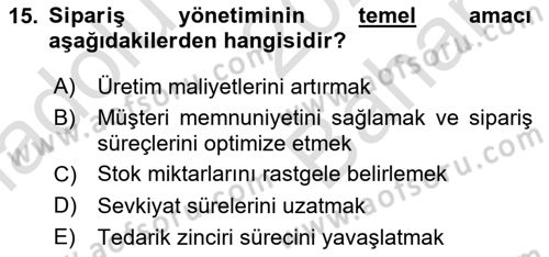 Bilişim Sistemleri Ve Lojistik Dersi 2024 - 2025 Yılı (Vize) Ara Sınav Soruları 15. Soru