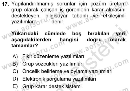 Bilişim Sistemleri Ve Lojistik Dersi 2024 - 2025 Yılı (Vize) Ara Sınav Soruları 17. Soru