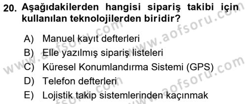 Bilişim Sistemleri Ve Lojistik Dersi 2024 - 2025 Yılı (Vize) Ara Sınav Soruları 20. Soru