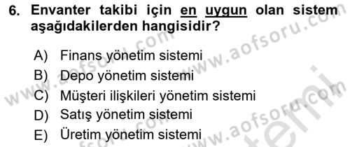 Bilişim Sistemleri Ve Lojistik Dersi 2024 - 2025 Yılı (Vize) Ara Sınav Soruları 6. Soru
