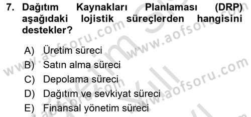 Bilişim Sistemleri Ve Lojistik Dersi 2024 - 2025 Yılı (Vize) Ara Sınav Soruları 7. Soru
