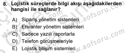 Bilişim Sistemleri Ve Lojistik Dersi 2024 - 2025 Yılı (Vize) Ara Sınav Soruları 8. Soru