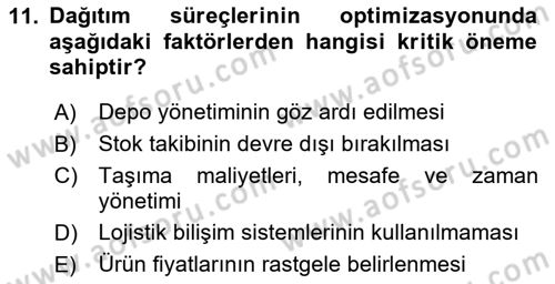 Bilişim Sistemleri Ve Lojistik Dersi 2024 - 2025 Yılı (Final) Dönem Sonu Sınav Soruları 11. Soru