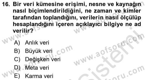 Bilişim Sistemleri Ve Lojistik Dersi 2024 - 2025 Yılı (Final) Dönem Sonu Sınav Soruları 16. Soru
