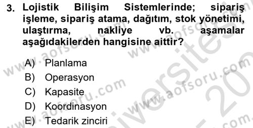 Bilişim Sistemleri Ve Lojistik Dersi 2024 - 2025 Yılı (Final) Dönem Sonu Sınav Soruları 3. Soru