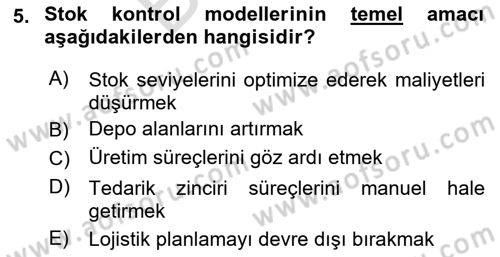 Bilişim Sistemleri Ve Lojistik Dersi 2024 - 2025 Yılı (Final) Dönem Sonu Sınav Soruları 5. Soru