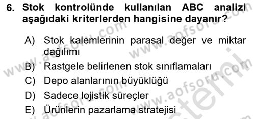 Bilişim Sistemleri Ve Lojistik Dersi 2024 - 2025 Yılı (Final) Dönem Sonu Sınav Soruları 6. Soru