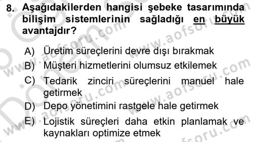Bilişim Sistemleri Ve Lojistik Dersi 2024 - 2025 Yılı (Final) Dönem Sonu Sınav Soruları 8. Soru