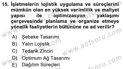 Bilişim Sistemleri Ve Lojistik Dersi 2024 - 2025 Yılı Yaz Okulu Sınav Soruları 15. Soru