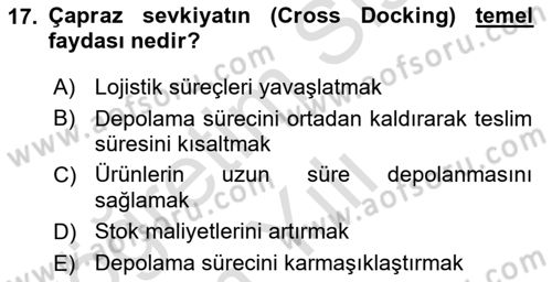 Bilişim Sistemleri Ve Lojistik Dersi 2024 - 2025 Yılı Yaz Okulu Sınav Soruları 17. Soru