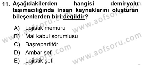 Ulaştırma Sistemleri Ve Yönetimi Dersi 2016 - 2017 Yılı (Vize) Ara Sınav Soruları 11. Soru