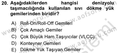 Ulaştırma Sistemleri Ve Yönetimi Dersi 2016 - 2017 Yılı (Vize) Ara Sınav Soruları 20. Soru
