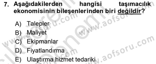 Ulaştırma Sistemleri Ve Yönetimi Dersi 2016 - 2017 Yılı (Vize) Ara Sınav Soruları 7. Soru