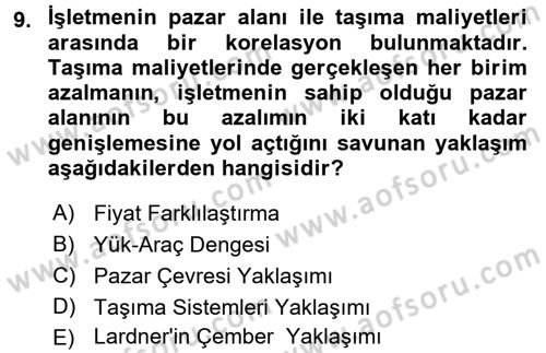 Ulaştırma Sistemleri Ve Yönetimi Dersi 2016 - 2017 Yılı (Vize) Ara Sınav Soruları 9. Soru