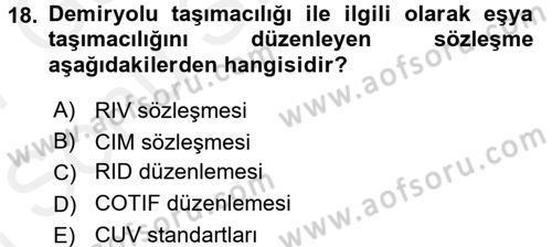 Ulaştırma Sistemleri Ve Yönetimi Dersi 2016 - 2017 Yılı (Final) Dönem Sonu Sınavı 18. Soru