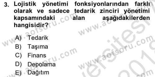 Ulaştırma Sistemleri Ve Yönetimi Dersi 2017 - 2018 Yılı (Vize) Ara Sınav Soruları 3. Soru