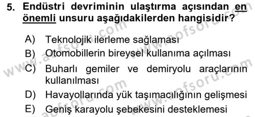 Ulaştırma Sistemleri Ve Yönetimi Dersi 2017 - 2018 Yılı (Vize) Ara Sınav Soruları 5. Soru