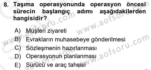 Ulaştırma Sistemleri Ve Yönetimi Dersi 2017 - 2018 Yılı (Final) Dönem Sonu Sınav Soruları 8. Soru