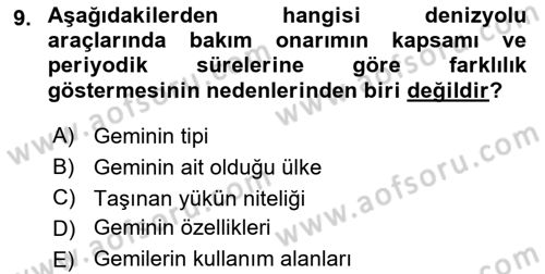 Ulaştırma Sistemleri Ve Yönetimi Dersi 2017 - 2018 Yılı (Final) Dönem Sonu Sınav Soruları 9. Soru