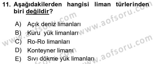 Ulaştırma Sistemleri Ve Yönetimi Dersi 2018 - 2019 Yılı (Vize) Ara Sınav Soruları 11. Soru