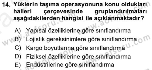 Ulaştırma Sistemleri Ve Yönetimi Dersi 2018 - 2019 Yılı (Vize) Ara Sınav Soruları 14. Soru