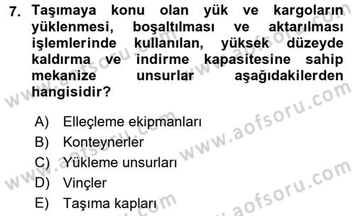 Ulaştırma Sistemleri Ve Yönetimi Dersi 2018 - 2019 Yılı (Final) Dönem Sonu Sınavı 7. Soru