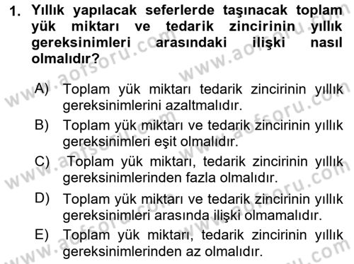 Ulaştırma Sistemleri Ve Yönetimi Dersi 2018 - 2019 Yılı Yaz Okulu Sınav Soruları 1. Soru