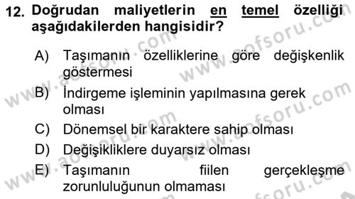 Ulaştırma Sistemleri Ve Yönetimi Dersi 2018 - 2019 Yılı Yaz Okulu Sınav Soruları 12. Soru