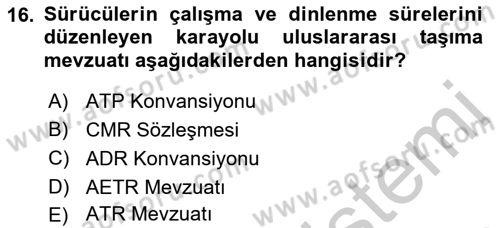 Ulaştırma Sistemleri Ve Yönetimi Dersi 2018 - 2019 Yılı Yaz Okulu Sınav Soruları 16. Soru