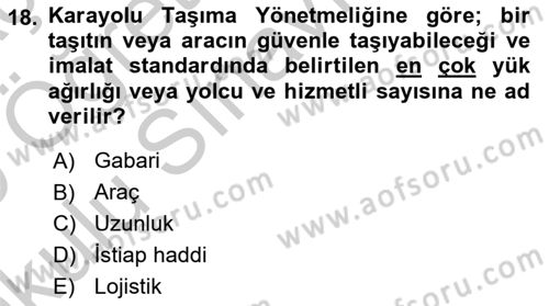Ulaştırma Sistemleri Ve Yönetimi Dersi 2018 - 2019 Yılı Yaz Okulu Sınav Soruları 18. Soru