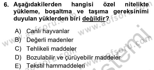 Ulaştırma Sistemleri Ve Yönetimi Dersi 2018 - 2019 Yılı Yaz Okulu Sınav Soruları 6. Soru
