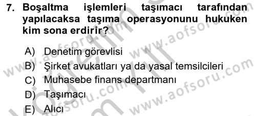 Ulaştırma Sistemleri Ve Yönetimi Dersi 2018 - 2019 Yılı Yaz Okulu Sınav Soruları 7. Soru