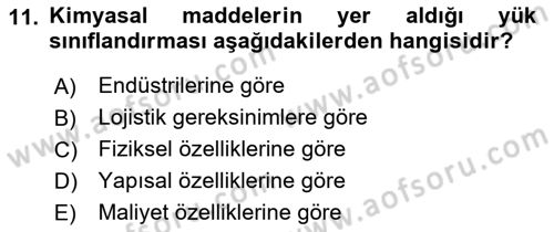 Ulaştırma Sistemleri Ve Yönetimi Dersi 2019 - 2020 Yılı (Vize) Ara Sınav Soruları 11. Soru