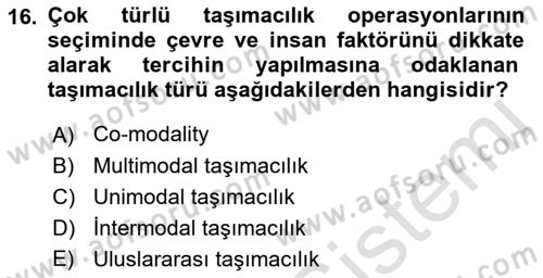 Ulaştırma Sistemleri Ve Yönetimi Dersi 2019 - 2020 Yılı (Vize) Ara Sınav Soruları 16. Soru