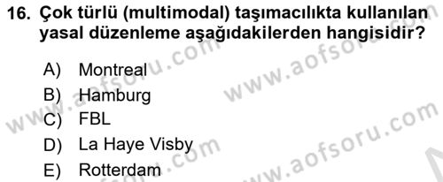 Ulaştırma Sistemleri Ve Yönetimi Dersi 2019 - 2020 Yılı (Final) Dönem Sonu Sınav Soruları 16. Soru