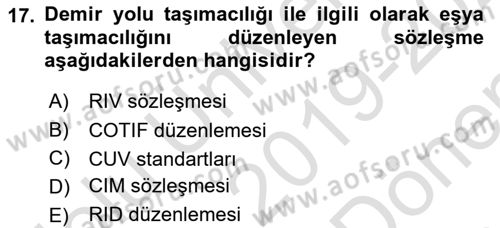 Ulaştırma Sistemleri Ve Yönetimi Dersi 2019 - 2020 Yılı (Final) Dönem Sonu Sınav Soruları 17. Soru