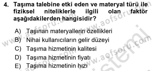 Ulaştırma Sistemleri Ve Yönetimi Dersi 2019 - 2020 Yılı (Final) Dönem Sonu Sınav Soruları 4. Soru