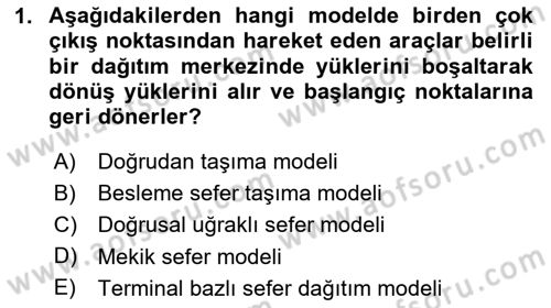 Ulaştırma Sistemleri Ve Yönetimi Dersi 2020 - 2021 Yılı Yaz Okulu Sınav Soruları 1. Soru