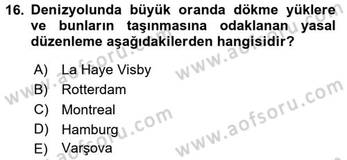 Ulaştırma Sistemleri Ve Yönetimi Dersi 2020 - 2021 Yılı Yaz Okulu Sınav Soruları 16. Soru