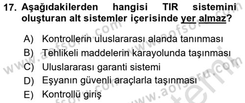 Ulaştırma Sistemleri Ve Yönetimi Dersi 2020 - 2021 Yılı Yaz Okulu Sınav Soruları 17. Soru