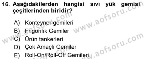 Ulaştırma Sistemleri Ve Yönetimi Dersi 2021 - 2022 Yılı (Vize) Ara Sınavı 16. Soru