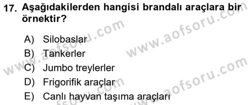 Ulaştırma Sistemleri Ve Yönetimi Dersi 2021 - 2022 Yılı (Vize) Ara Sınavı 17. Soru