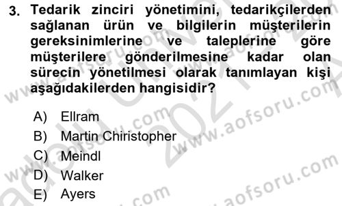 Ulaştırma Sistemleri Ve Yönetimi Dersi 2021 - 2022 Yılı (Vize) Ara Sınavı 3. Soru