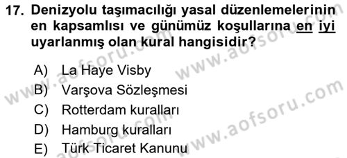 Ulaştırma Sistemleri Ve Yönetimi Dersi 2021 - 2022 Yılı (Final) Dönem Sonu Sınav Soruları 17. Soru