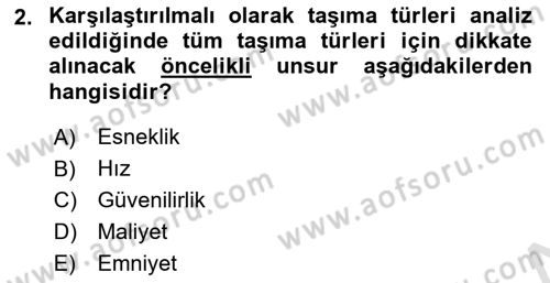 Ulaştırma Sistemleri Ve Yönetimi Dersi 2021 - 2022 Yılı (Final) Dönem Sonu Sınav Soruları 2. Soru